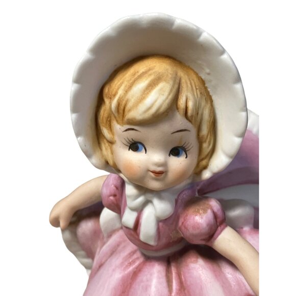 Girl with Bloomers #904 Bisque Porcelain Figurine Pink Ruffled Dress 4.5" - Picture 2 of 16